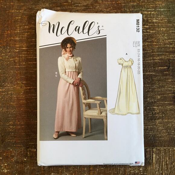 McCalls Sewing Pattern M8132 Regency Bridgerton Romance Dress Jacket 14-22 UNCUT - Picture 1 of 3